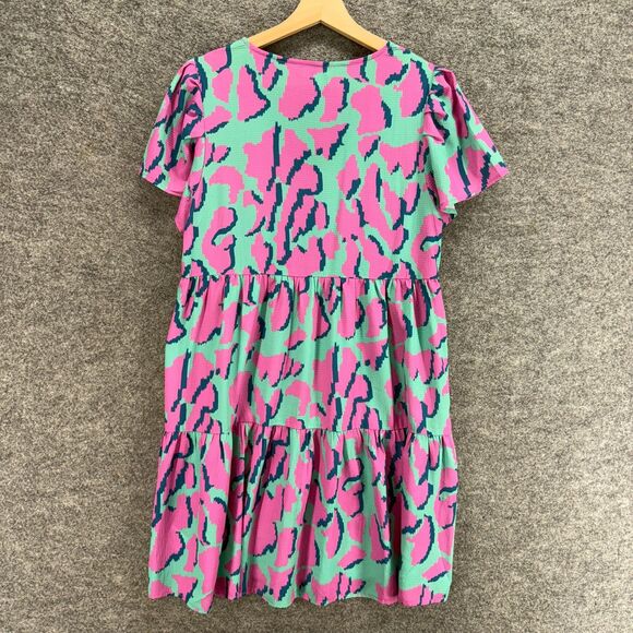 Umgee Dress Women S Small Blue Animal Print Shift Midi V-Neck Short Sleeve - Picture 2 of 8